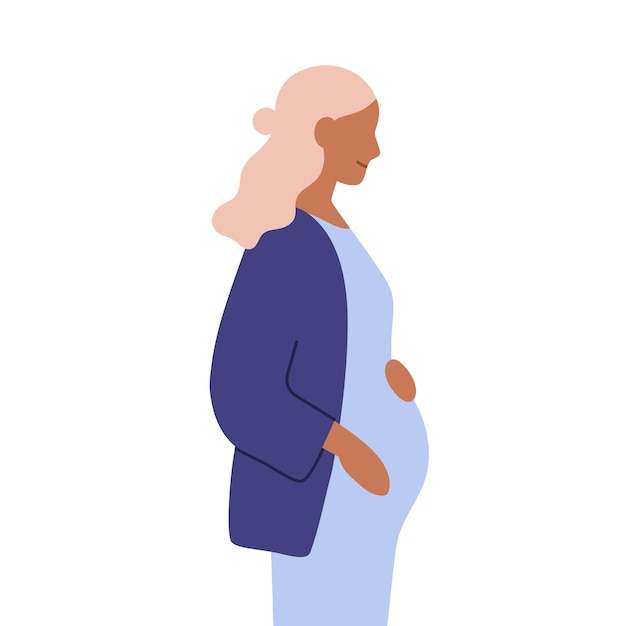 Perfil de mujer embarazada Madre que espera bebé manos en el vientre Futura madre Embarazo maternidad concepto de parto Niña que lleva a un niño Ilustración vectorial plana aislada sobre fondo blanco