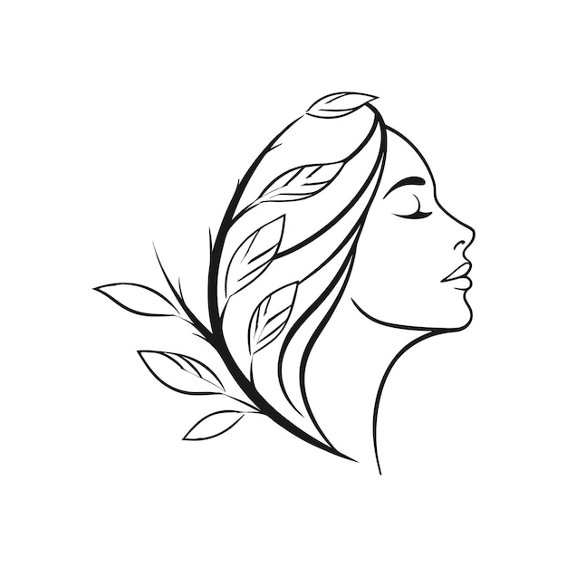 Perfil de una mujer con hojas en el cabello