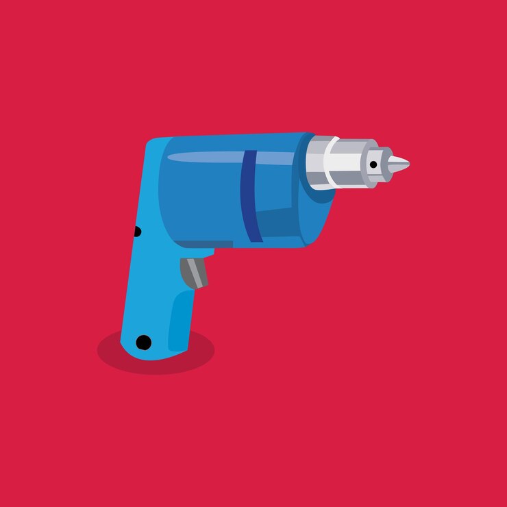 Vector perforación inalámbrica azul sobre fondo rojo