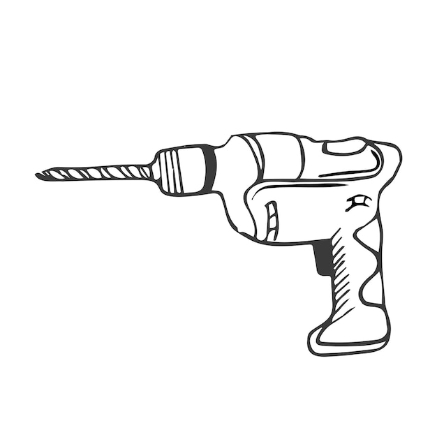 Perforación de martillo con contorno dibujado a mano icono de garabateo Ilustración de boceto vectorial con equipos de construcción