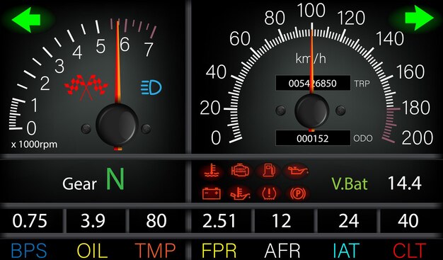 Performance dashboard with realtime telemetry Racing interface showing engine status and sensor data