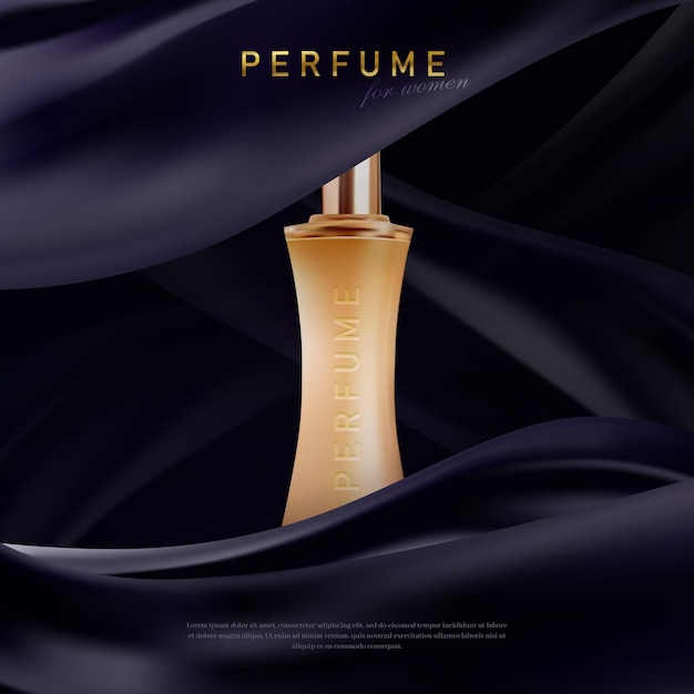 Perfume realista para mujer sobre fondo de seda