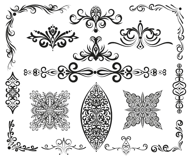 Vector pergamino adornado y elementos decorativos de diseño en estilo turco oriental para decoración de impresión