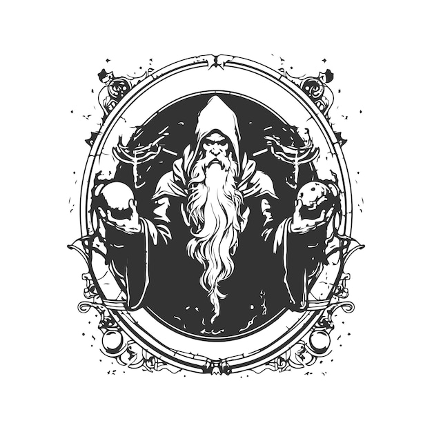 pergamino alquimista de la misericordia, logotipo vintage concepto de línea de arte color blanco y negro, ilustración dibujada a mano