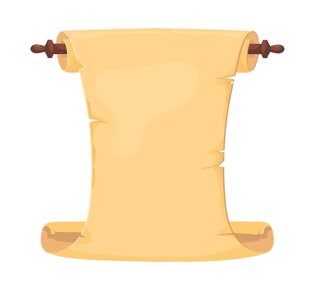 Pergamino desenrollado. Certificado de mago, ley de la Torá, ilustración vectorial de dibujos animados