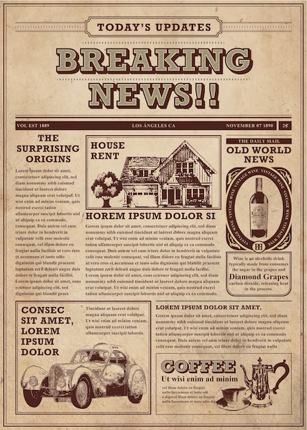 Periódico vintage con patrón House Wine Car
