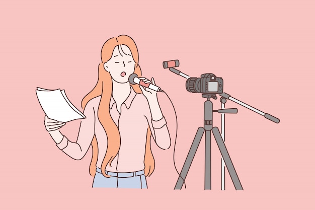 Vector periodista, aprendiz en concepto de video casting