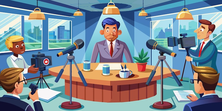 Vector los periodistas entrevistaron al director de la empresa ilustración vectorial