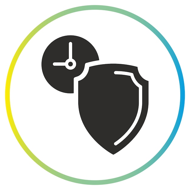 período de garantía icono protección escudo de tiempo con símbolo plano de reloj en fondo blanco