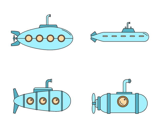 Vector periscopio conjunto de iconos de telescopios submarinos ilustración resumida de 4 iconos vectoriales de telescopios submarinos de periscopio línea delgada color plano en blanco