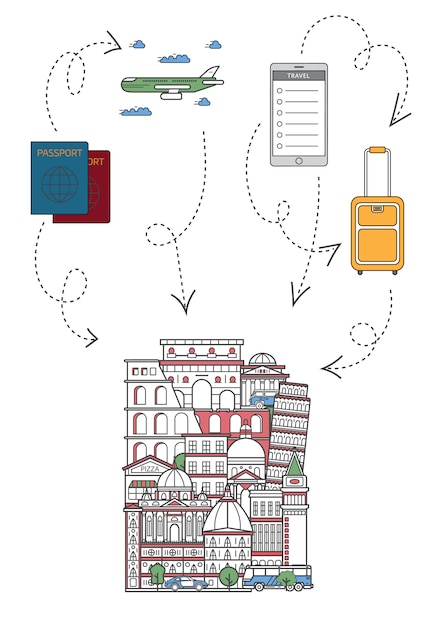 Permite viajar ilustración en estilo lineal