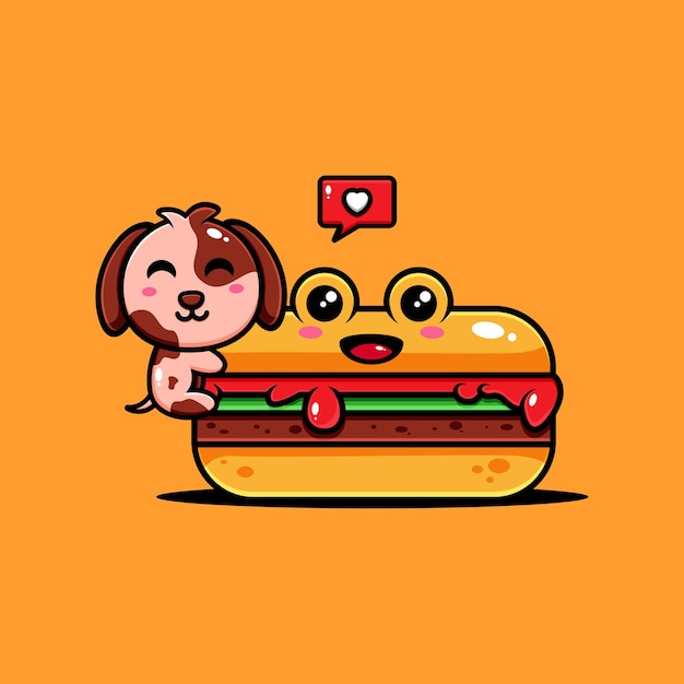 Vector perrito caliente delicioso temático del diseño de personajes de los cachorros lindos