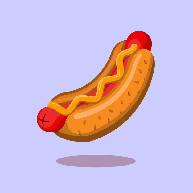 Perrito caliente con salsa de queso, comida rápida en la ilustración vectorial