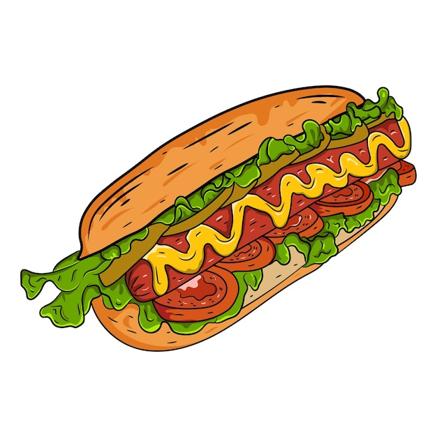 perrito caliente vectorial delicioso. ilustración colorida de comida rápida