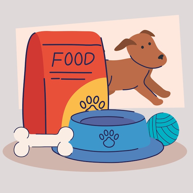 Vector perrito con comida para mascotas