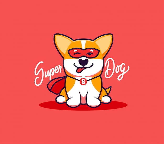 Vector un perrito, logo con texto super dog. divertido personaje de dibujos animados de corgi