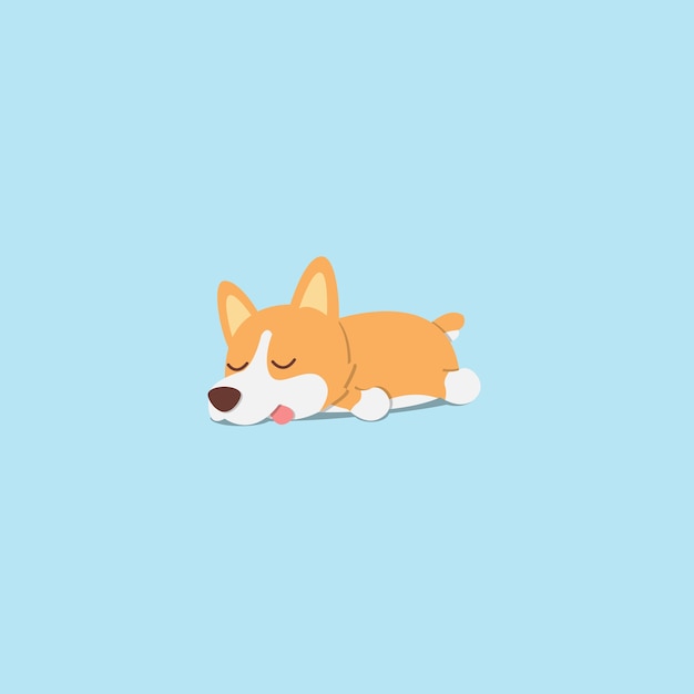 Perrito perezoso del corgi del perro que duerme diseño plano del icono