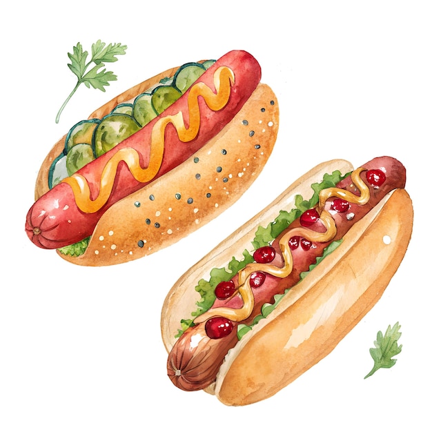 Los perritos calientes de acuarela