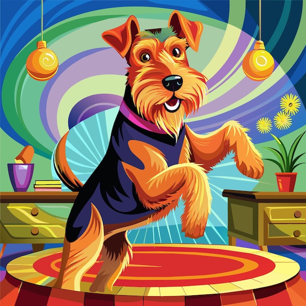 Vector el perro airedale terrier es un vector de mesa de la escuela que baila a toda velocidad.