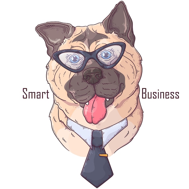 Perro akita dibujado a mano con corbata