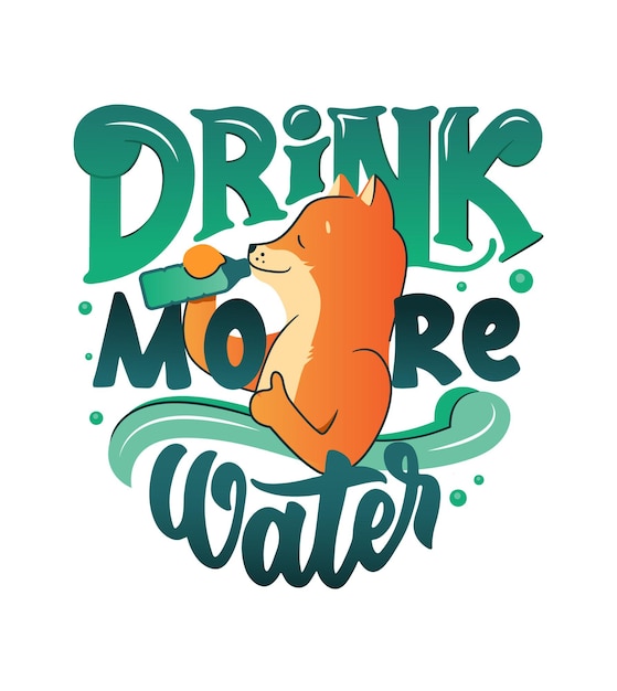 El perro akita con frase de letras: bebe más agua.