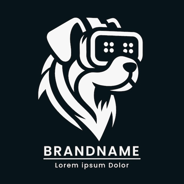 Perro de alta tecnología con auriculares VR marca digital elegante perfecto para empresas tecnológicas avanzadas