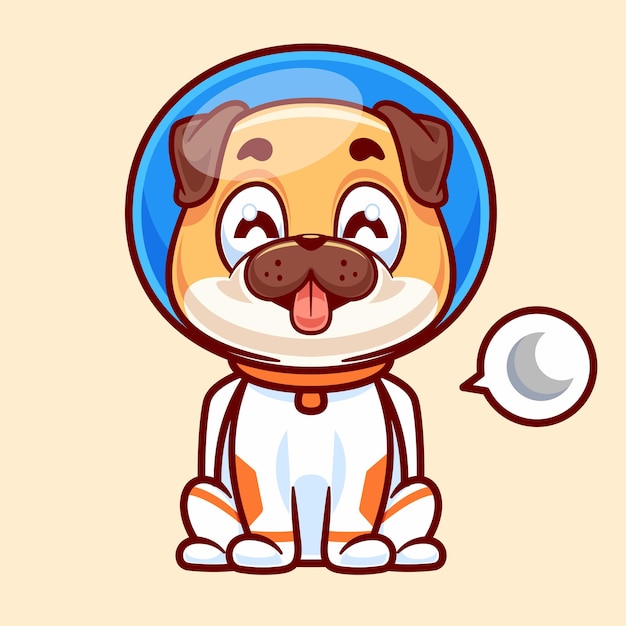 El perro astronauta de dibujos animados está sentado.