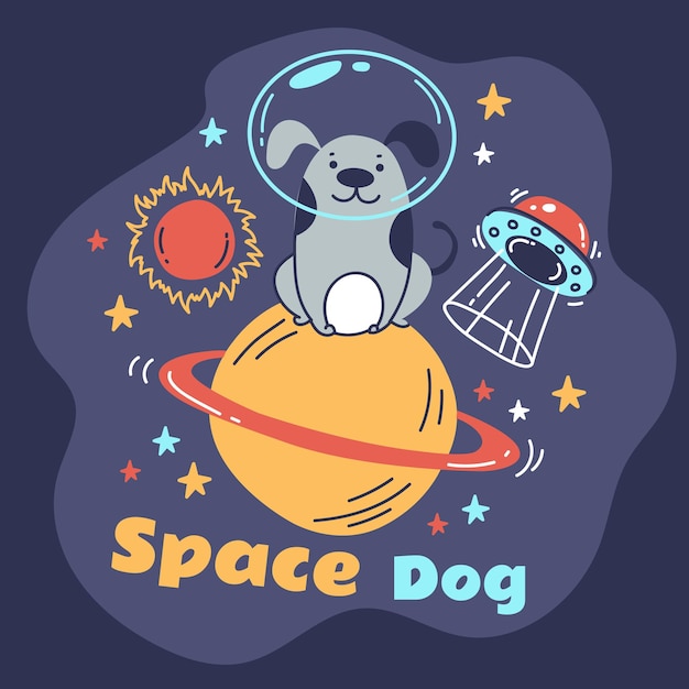 Perro astronauta espacio carácter lindo animal print dibujos animados doodle estilo concepto