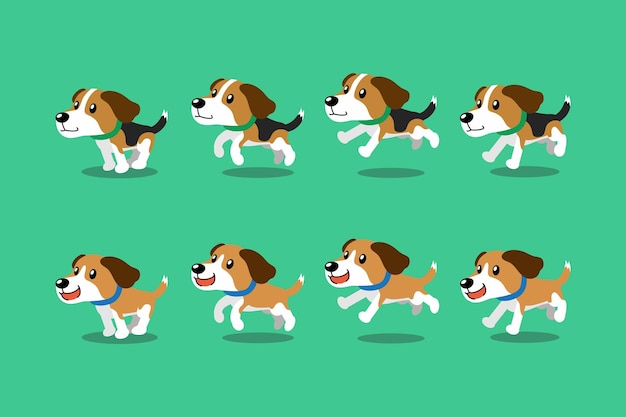 Perro beagle de personaje de dibujos animados de vector corriendo paso