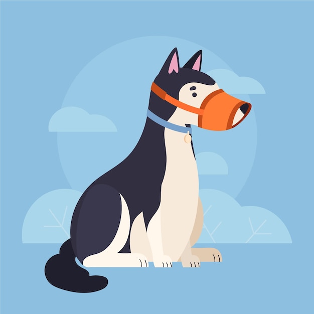 Vector perro con bozal plano ilustrado