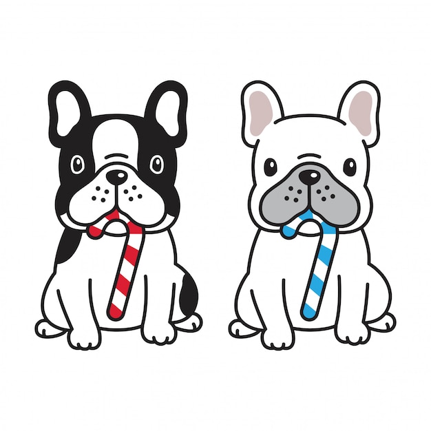 Vector perro bulldog francés bastón de caramelo ilustración