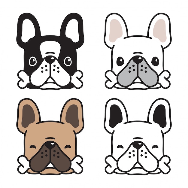 Vector perro bulldog francés hueso cartoon