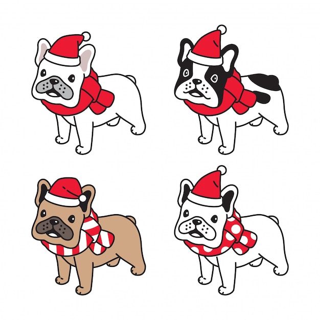 Perro bulldog francés navidad santa claus ilustración de dibujos animados