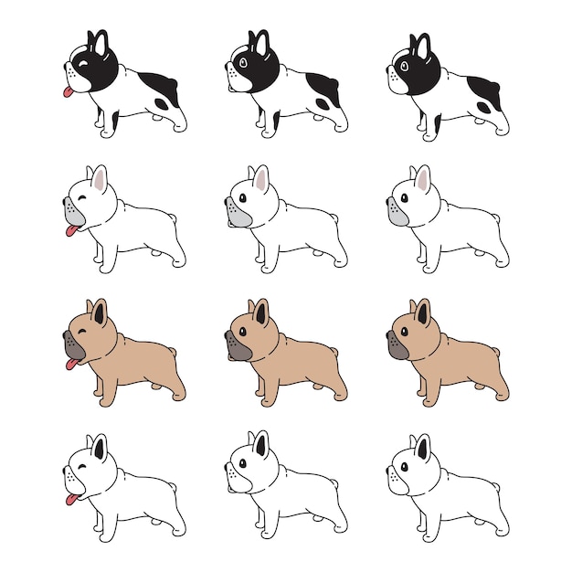 Perro bulldog francés personaje de dibujos animados mascota cachorro doodle
