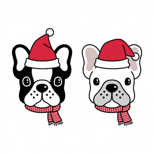 Vector perro bulldog francés santa claus llevar gorro y bufanda