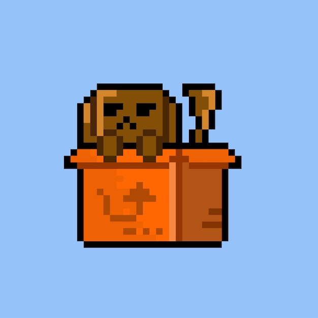 perro en la caja con estilo pixel art