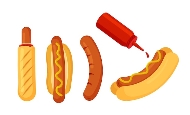 Perro caliente con botella de ketchup Icono de comida rápida Elemento de diseño para el menú de la página web de su póster
