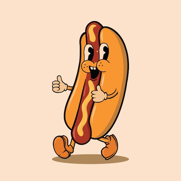 Vector perro caliente buena mascota diseño mano dibujar estilo vintage