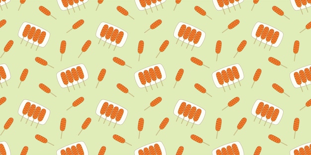 Perro caliente comida coreana de patrones sin fisuras diseño plano garabato