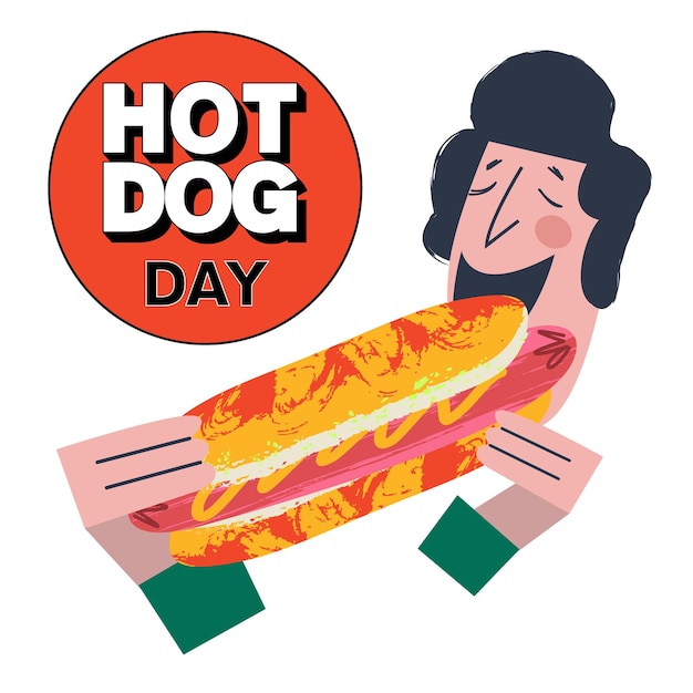 Perro caliente comida rápida salchicha en un bollo ilustración vectorial