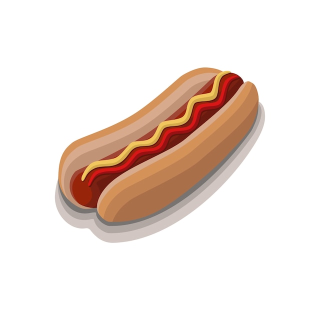 Perro caliente con ketchup de mostaza de salchicha sobre un fondo blanco.