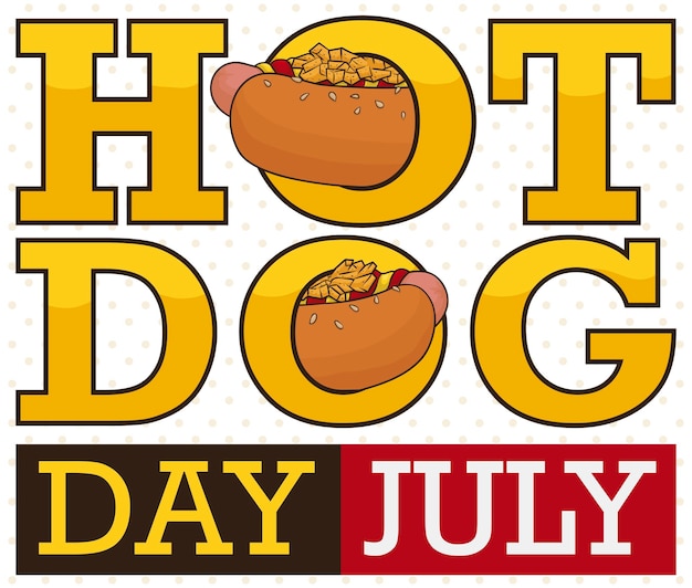 Perro caliente en rodajas en el saludo para celebrar el Día del Perro Caliente en julio