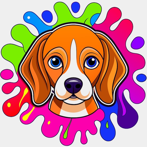 Vector un perro con una cara colorida y un salto de agua colorido