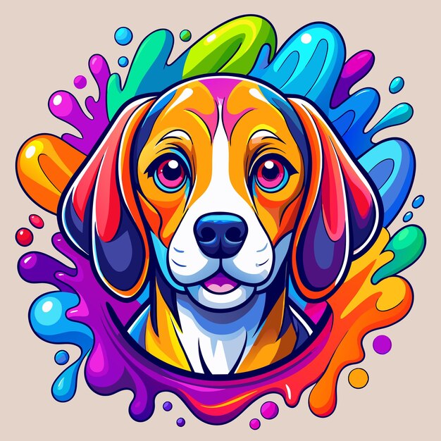 Vector un perro con una cara colorida y un salto de agua colorido