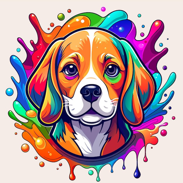 un perro con una cara colorida y un salto de agua colorido