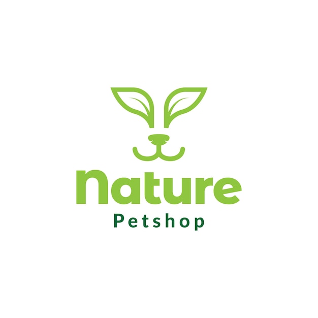 Perro de cara con diseño de logotipo verde hoja vector gráfico símbolo icono signo ilustración idea creativa