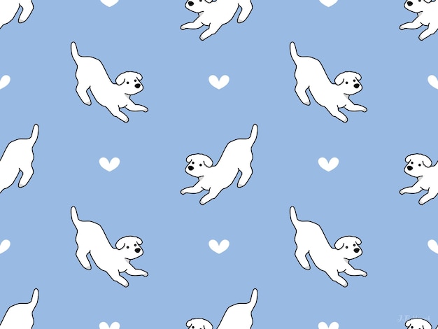 perro, caricatura, carácter, seamless, patrón, en, fondo azul