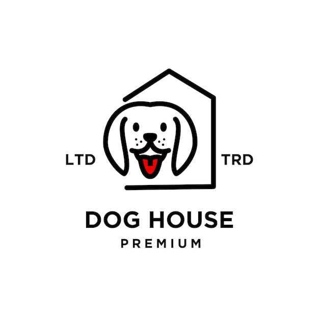 Perro casa línea arte vector logo diseño