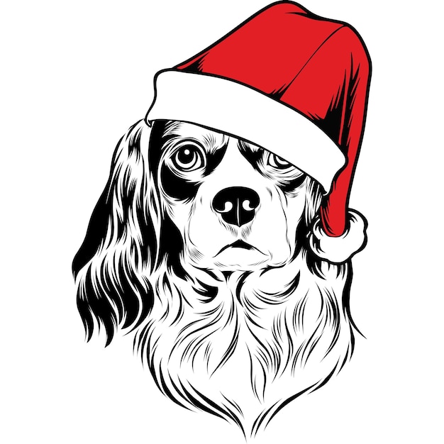 Perro cavalier king charles spaniel con gorro de papá noel para navidad