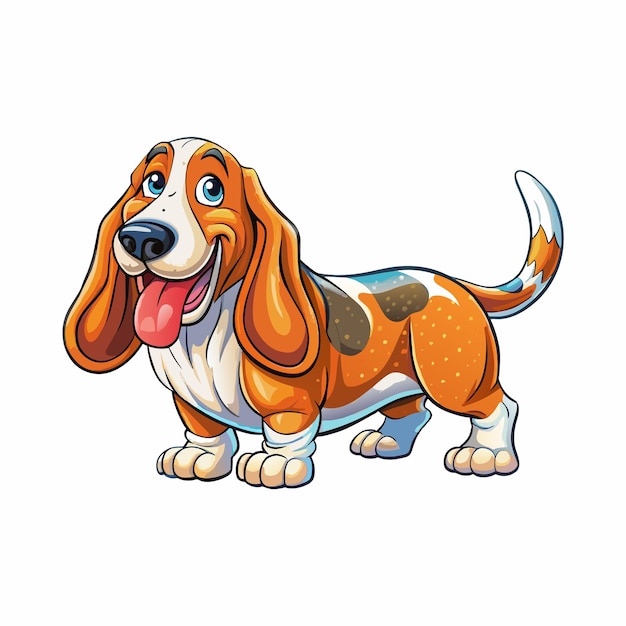 Vector un perro de caza feliz al estilo de los dibujos animados aislado sobre un fondo blanco